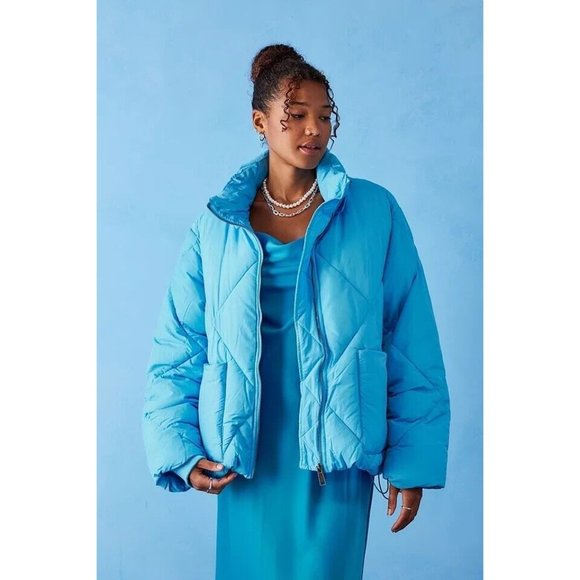 Free People Emmy Swing Puffer Jacket Capri Blue Zipper